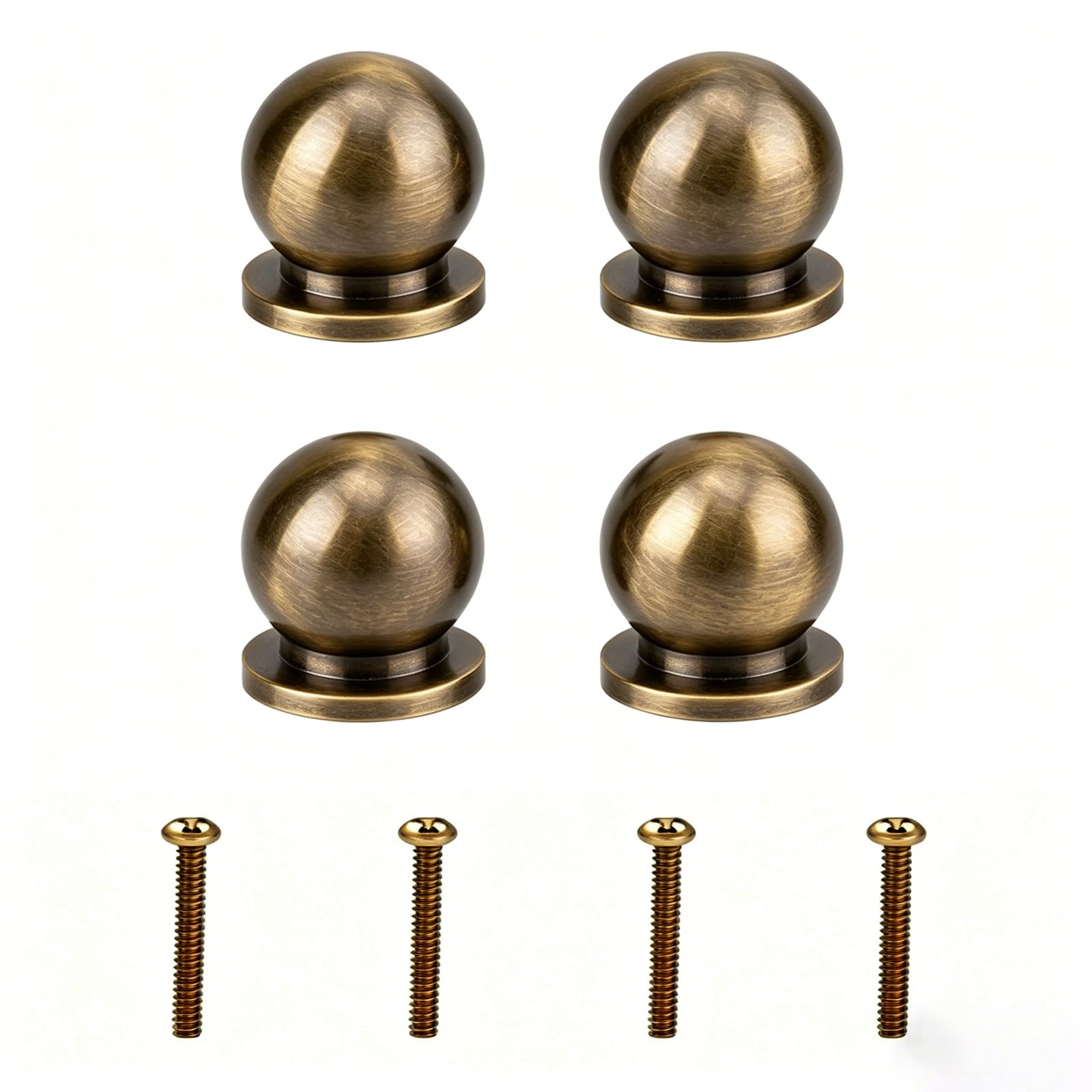 KOOLEVER 4PCS Brass Knobs,12mm Solid Brass Cabinet Knobs, for Jewelry Box Pulls, Kitchen Cupboard Knob, Antique Gold Vintage Ball (Bronze)