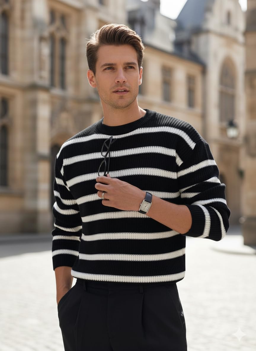 Men's Striped Crew Neck Winter Sweater