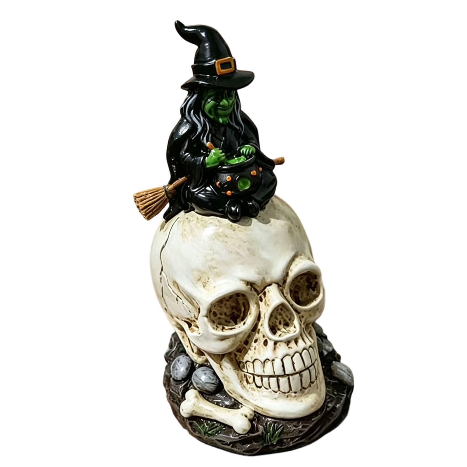 Halloween Skull Decoration Resin Witch Figurine, Compact Tabletop Accent for Seasonal Shelf Display and Party Centerpieces Halloween Tabletop Decoration Skull Witch Figurine Shelf Accent Gothic Resin