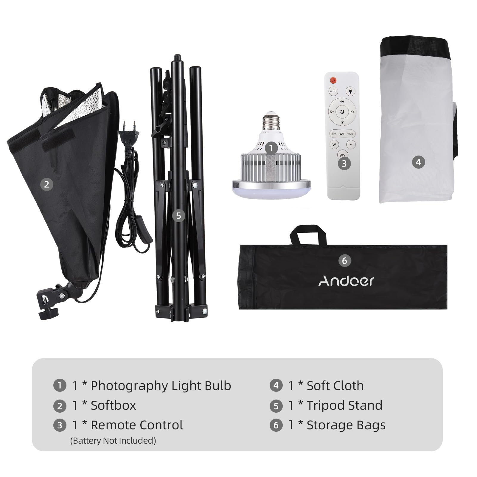 Andoer Fotografie Studio Licht Kit: 40x40 cm Softbox Beleuchtungsset mit 85W, 2800K-5700K Zweifarbiger LED, inklusive Fernbedienung. Ideal für Studio-Porträt, Produktfotos und Videoaufzeichnungen