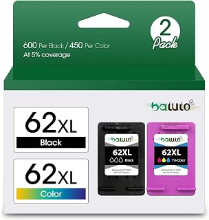 batuto Remanufactured for HP 62 Ink Cartridge Replacement for 62xl Ink Cartridge Black and Tri Colour Envy 5540 5640 5660 7640 7644 7645 OfficeJet 200 250 5740 5745 8040 Printer Combo 2 Pack