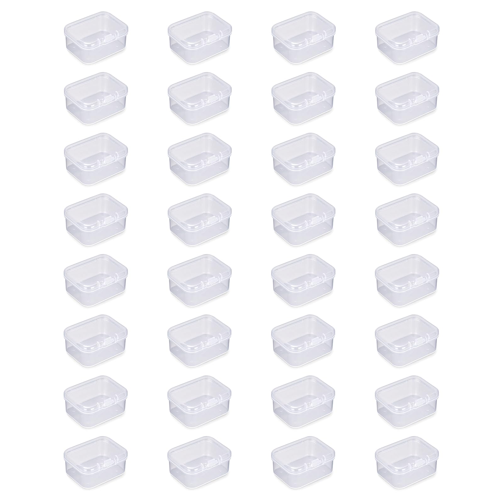 Nybrax 32 Pack Transparent Plastic Boxes, Mixed Square Storage Box with Lids, Transparent Beads Storage Containers Box, Small Transparent PP Containers, for Pills,Beads,Jewellery (4.5x3.4×2cm)