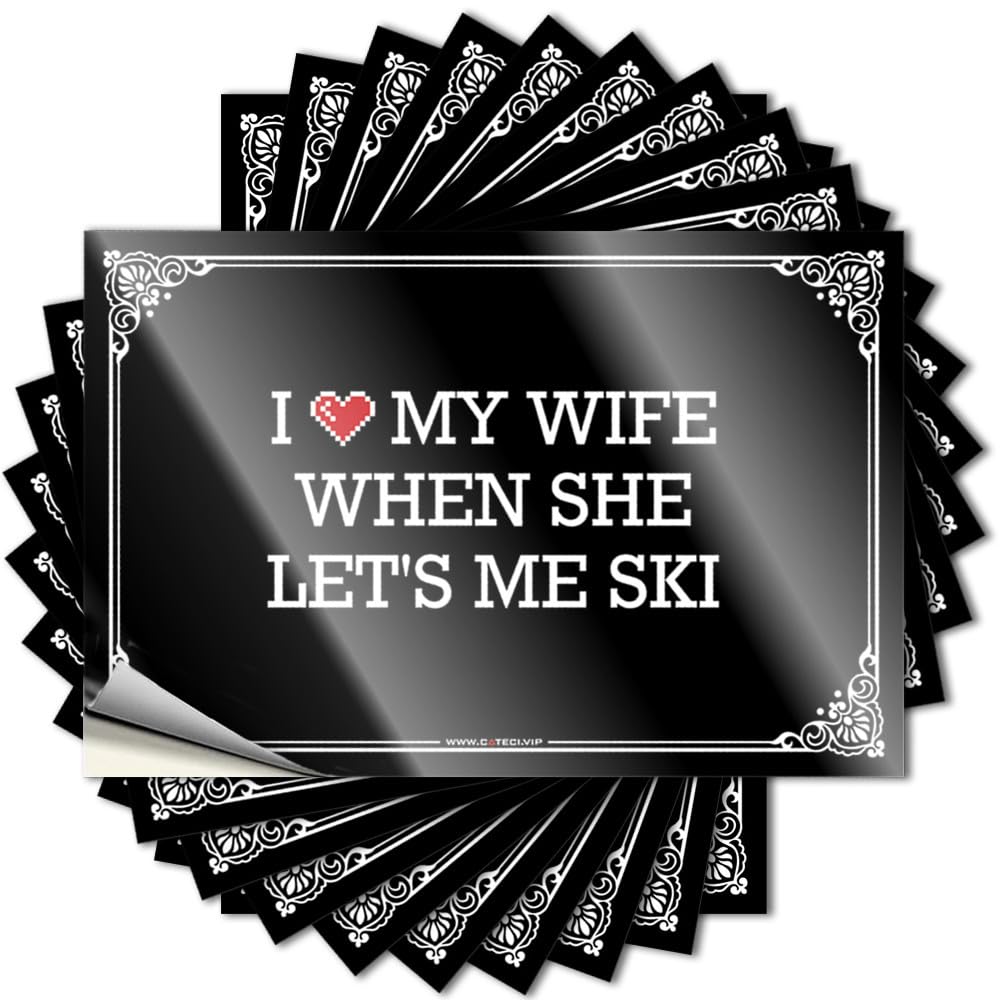 Sticker Funny Patio Decor Easy Apply | I Love My Wife When She Let's Me Ski Tiny Laptop Peel and Stick(8X12CM)