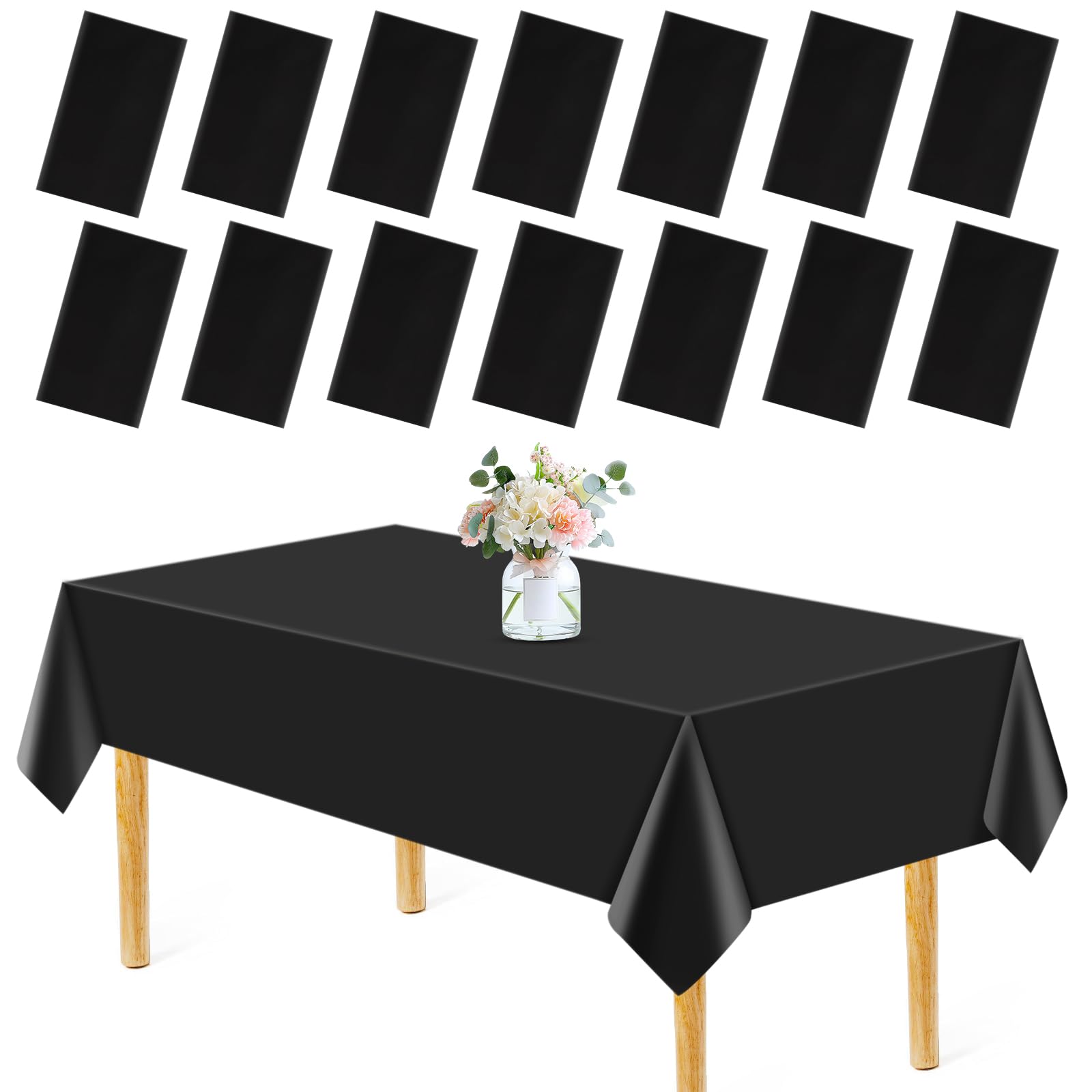 Eogrfw Black 15Pcs Disposable Tablecloth,Plastic Table Cloth,54 X 108 Inch Table Cover,Rectangular Tablecloths For Indoor Outdoor Picnic Birthday Baby Shower Wedding Party(Black)