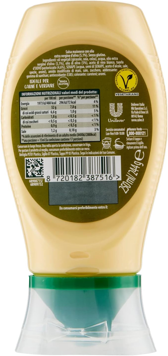 Calvé Maionese Raffinata Extra Vergine, Formato 250 ml, Maionese con Aggiunta di Olio Extravergine d'Oliva, Ideale con Carne e Verdure, Senza Glutine, Vegetariano 250ml - Immagine 2