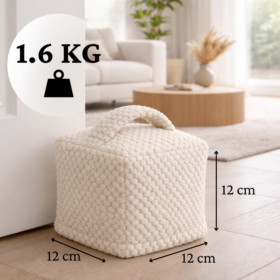 TALIDA Fermaporta in tessuto a nido d'ape, 1,6 kg, con manico, rivestimento lavabile, con chiusura lampo, pesante, aspetto moderno, sacco di sabbia (2, beige)