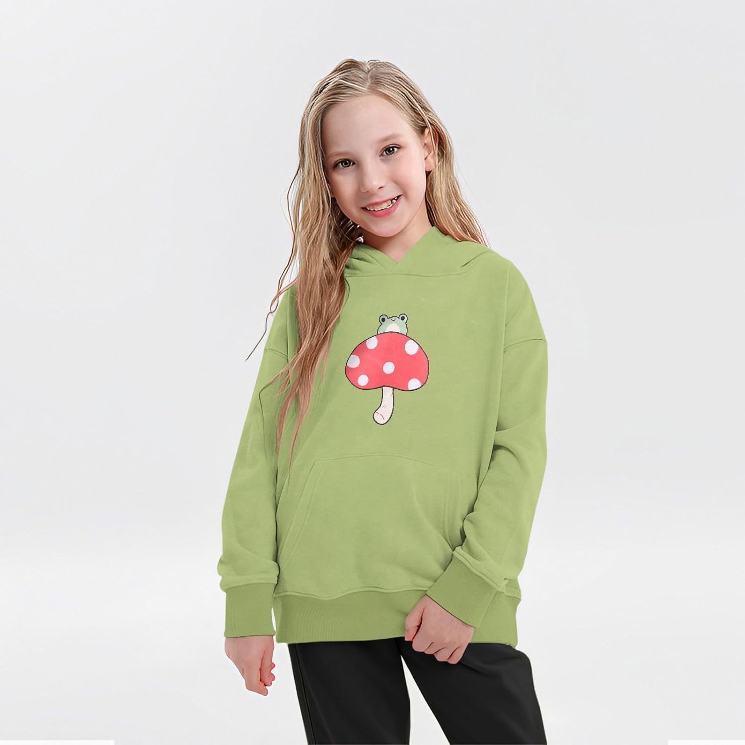 Kids Girls Cute Mushroom Hoodie Frog Sweatshirt Kawaii Long Sleeve Oversized Pullover Tops Aesthetic Clothes 7-13Y - Image 3