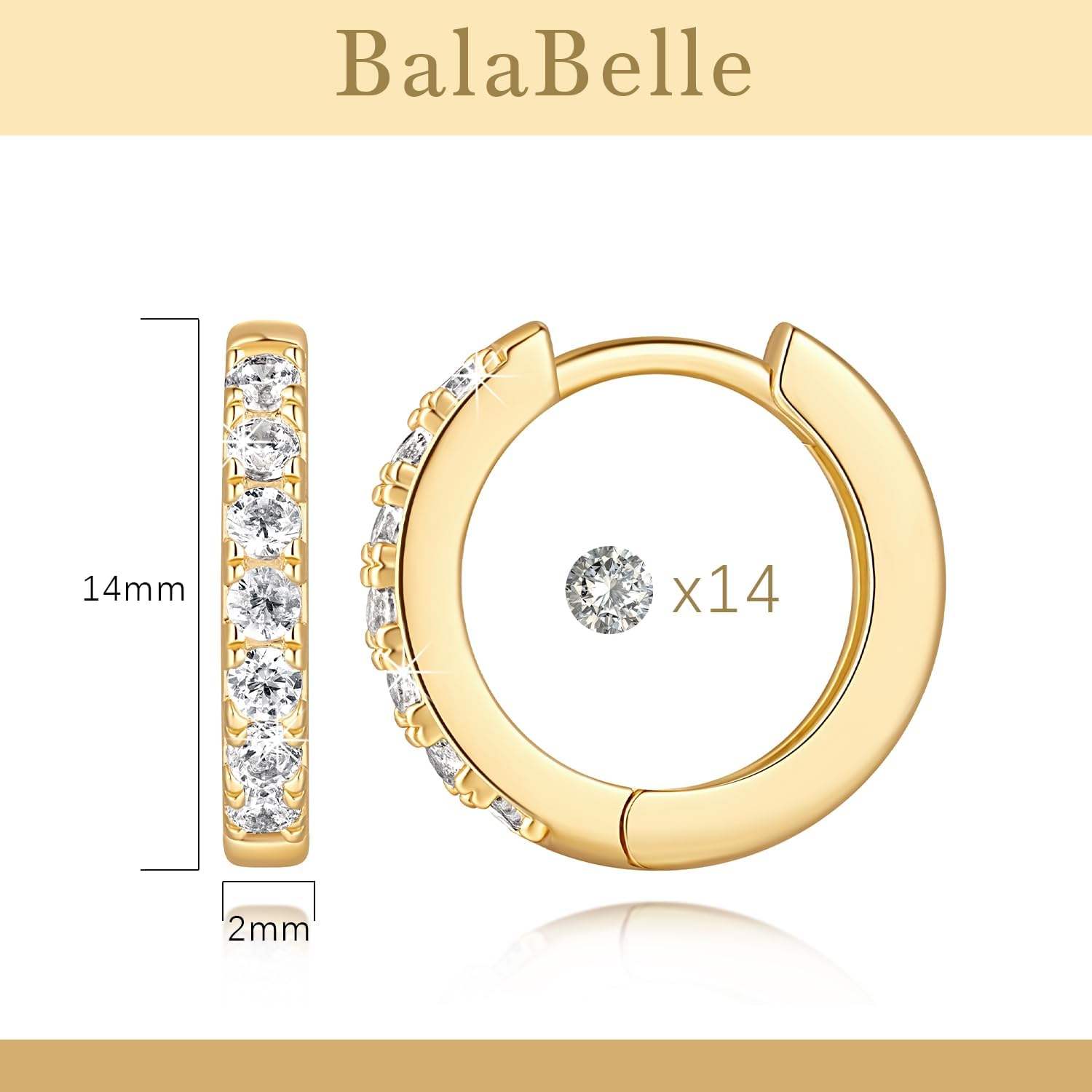 14K Gold Earrings for Women 14K Gold Hoop Earrings for Women Gold Hoop Earring for Womens Hoops with Cubic Zirconia and Multiple Size Options for Every Style Hoops Earring for Womens 12/14/16/20/25/30mm - Image 3