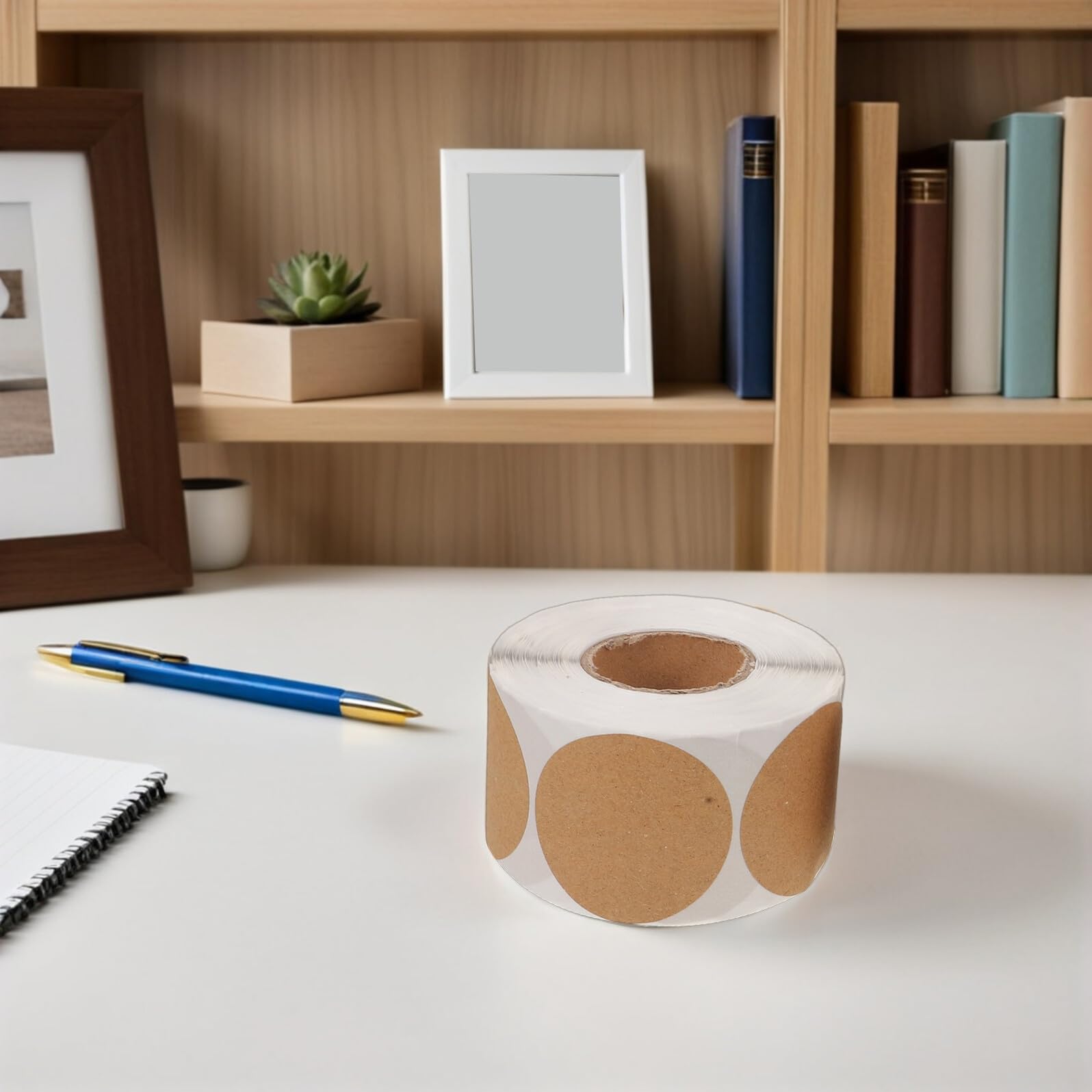 Etichette Adesive Rotonde da Sigillo 3 Pezzi in Carta Kraft | Formato a Rotolo, Superficie Scrivibile, per Imballaggio e Confezioni Alimentari, Colore Khaki