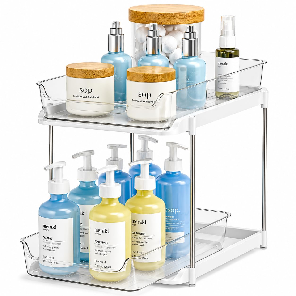 Zollyss 2-Tier Under Sink Organizer, Pull Out Cabinet Storage Rack, Multi-Purpose Bathroom Kitchen Organiser-image-46