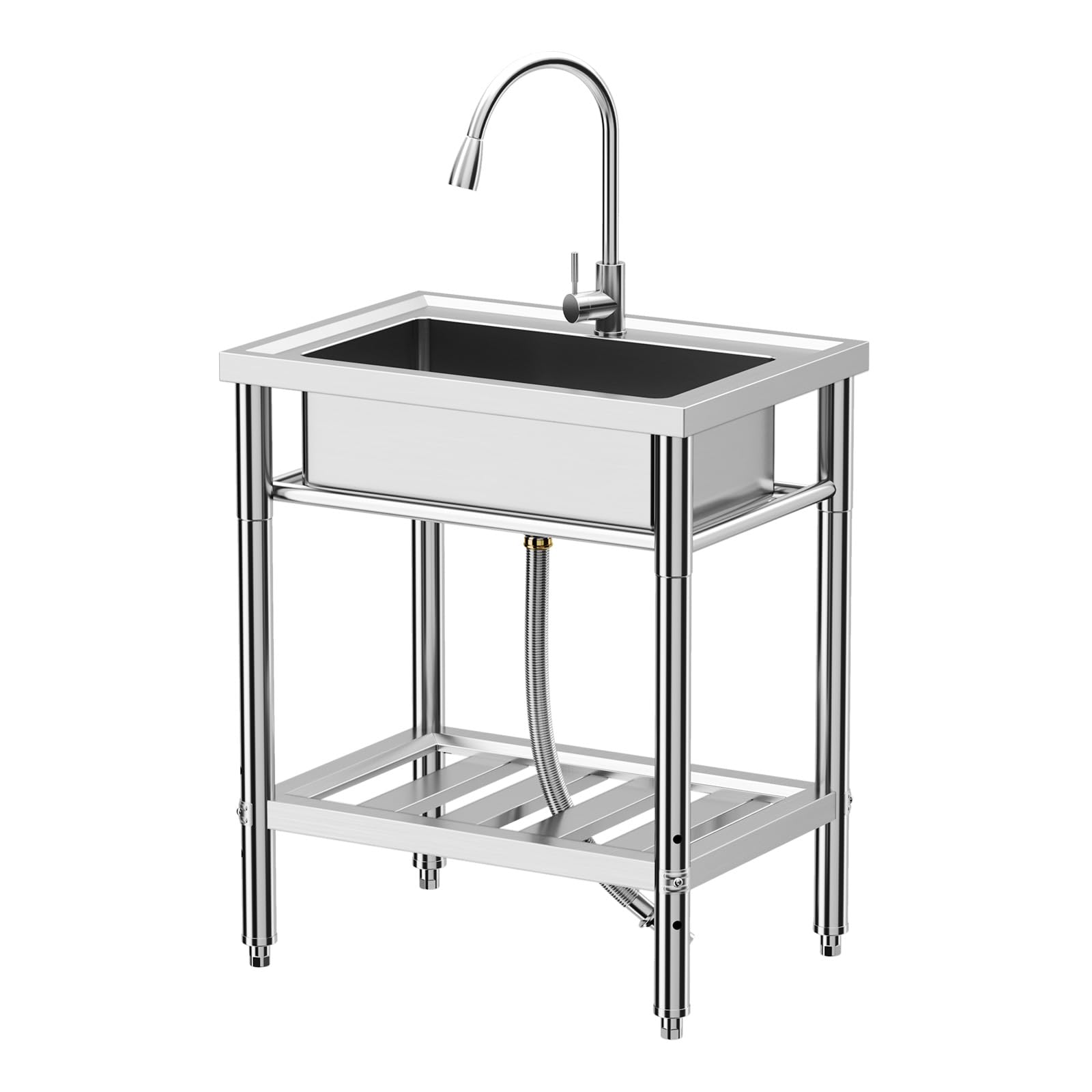 Garvee Évier Cuisine 1 Bac avec Établi, Évier Cuisine Acier Inoxydable sur Pied, Cuve avec Chaud/Froid Robinet, Égouttoir pour Cuisine, Restaurant, Garage, Buanderie (72 * 51 * 87 cm)