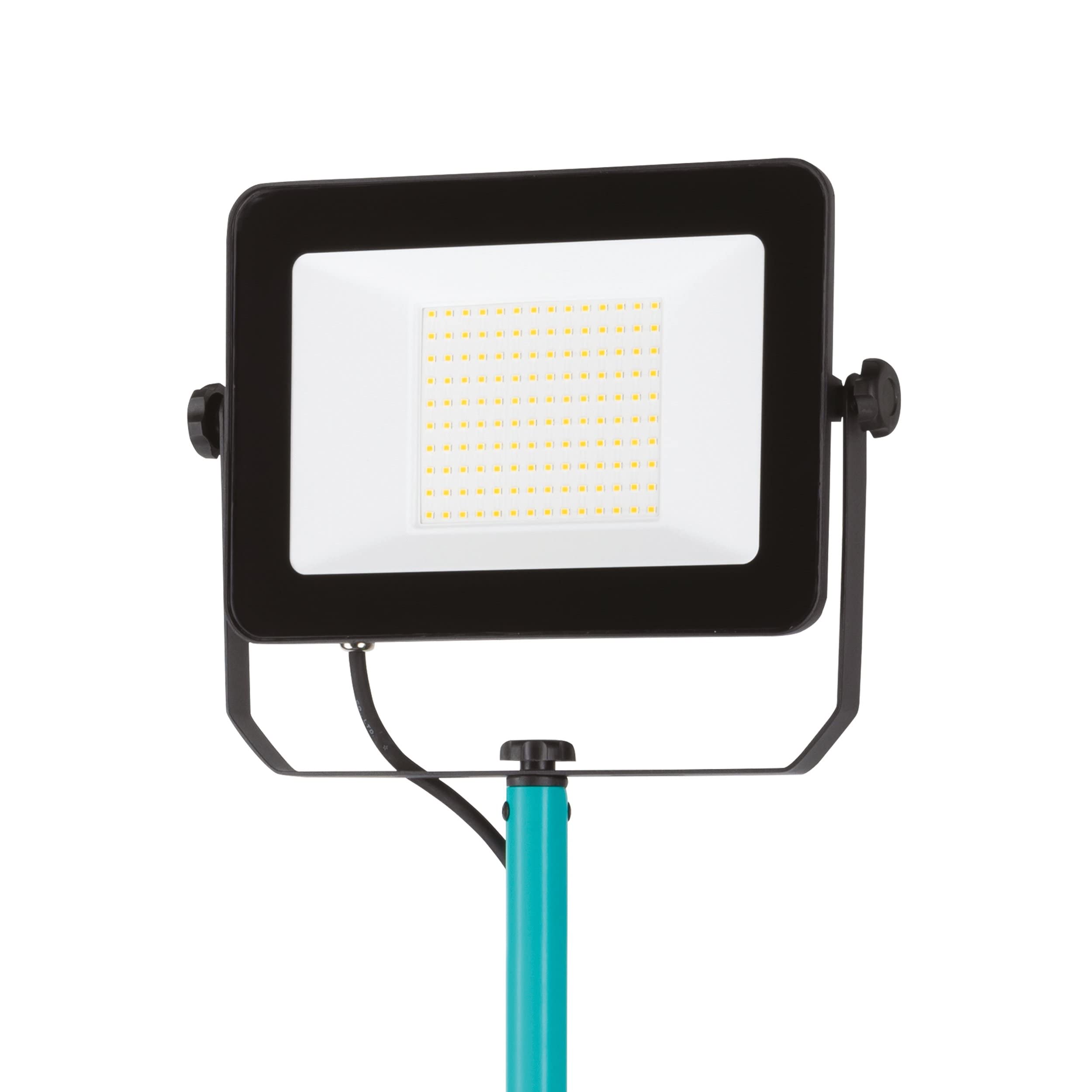 EGLO Baustrahler LED mit Stativ Arbeitsleuchte | höhenverstellbar aus Aluminium und Kunststoff, Arbeitsscheinwerfer in türkis und schwarz, Werkstattlampe schwenkbar, IP65