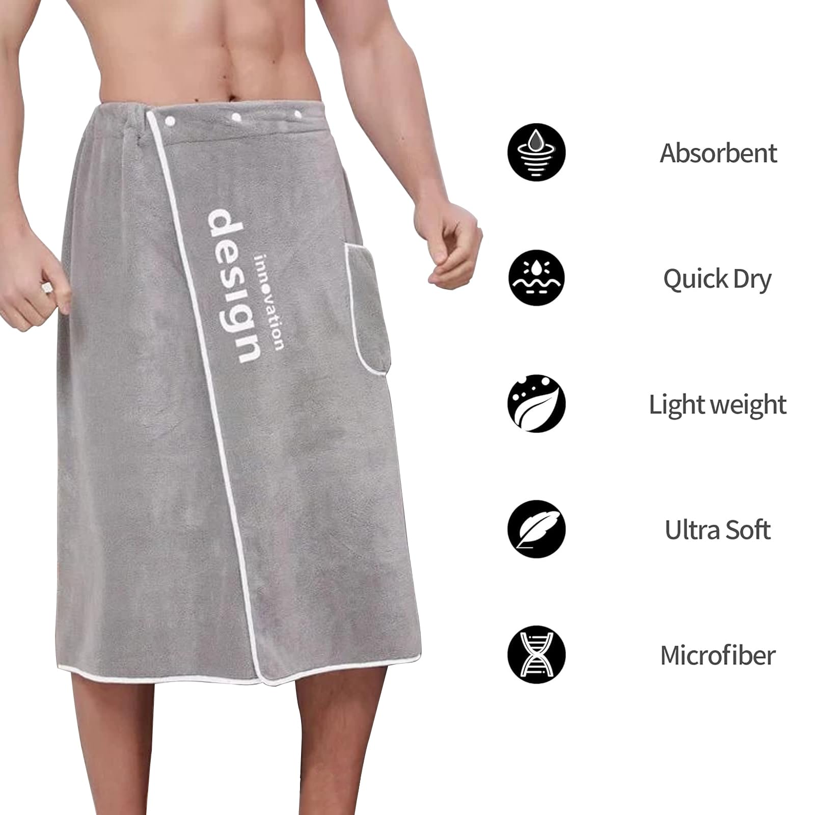 Kilt Sauna Uomo - Asciugamano Regolabile 40x150cm Con Tasca Per Palestra E Spiaggia - Foto 9