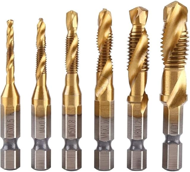 6PCS Thread Tap Drill Bit Set Hand Tap Hex Shank Titanium Coated Hss Screw Spiral Point Metric Plug M3 M4 M5 M6 M8 M10 Hand Tools