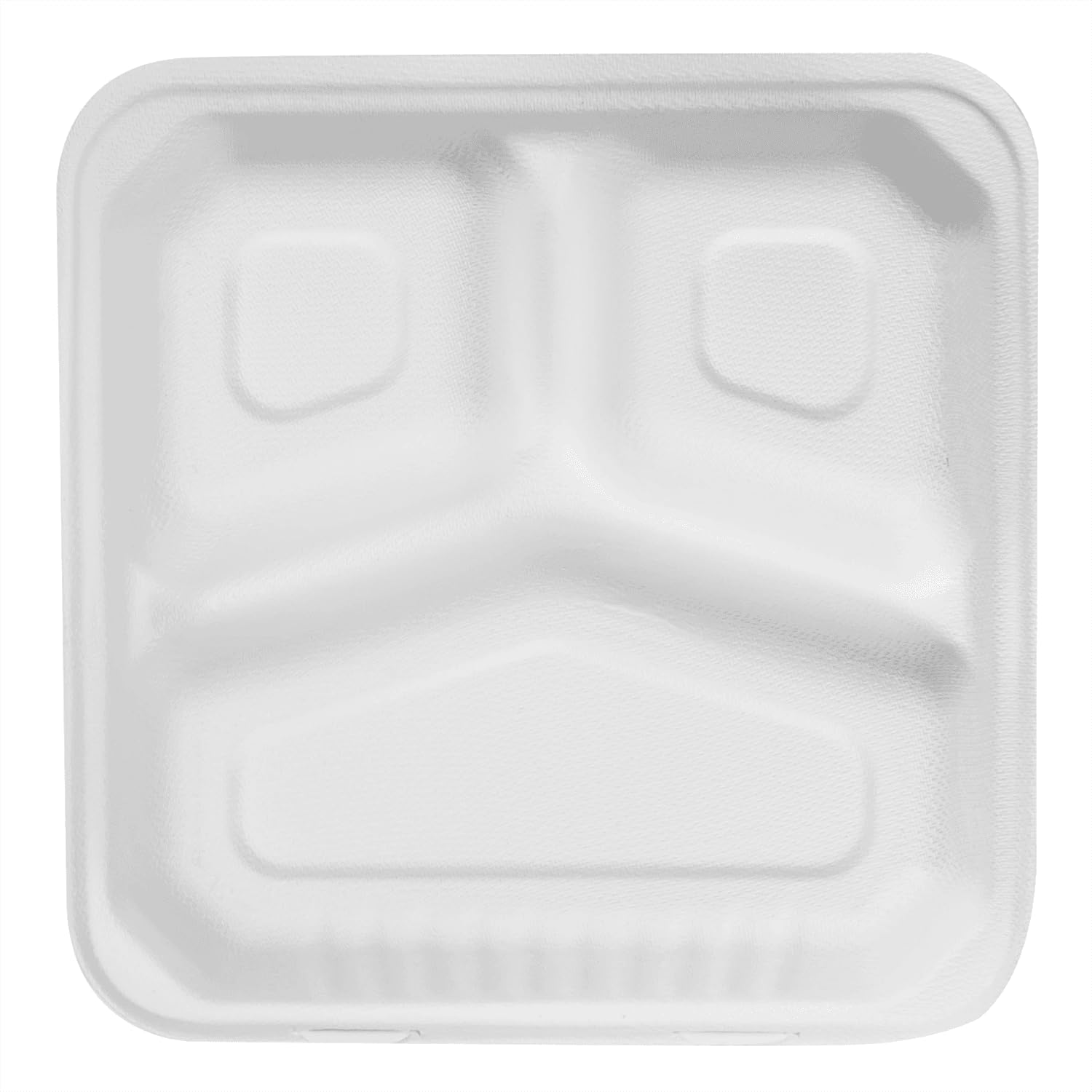 KARAT EARTH Contenedores compostables de bagazo con bisagras de 9 x 9 pulgadas, sin PFAS, 3 compartimentos, KE-BHC99-3CFF - 200 unidades
