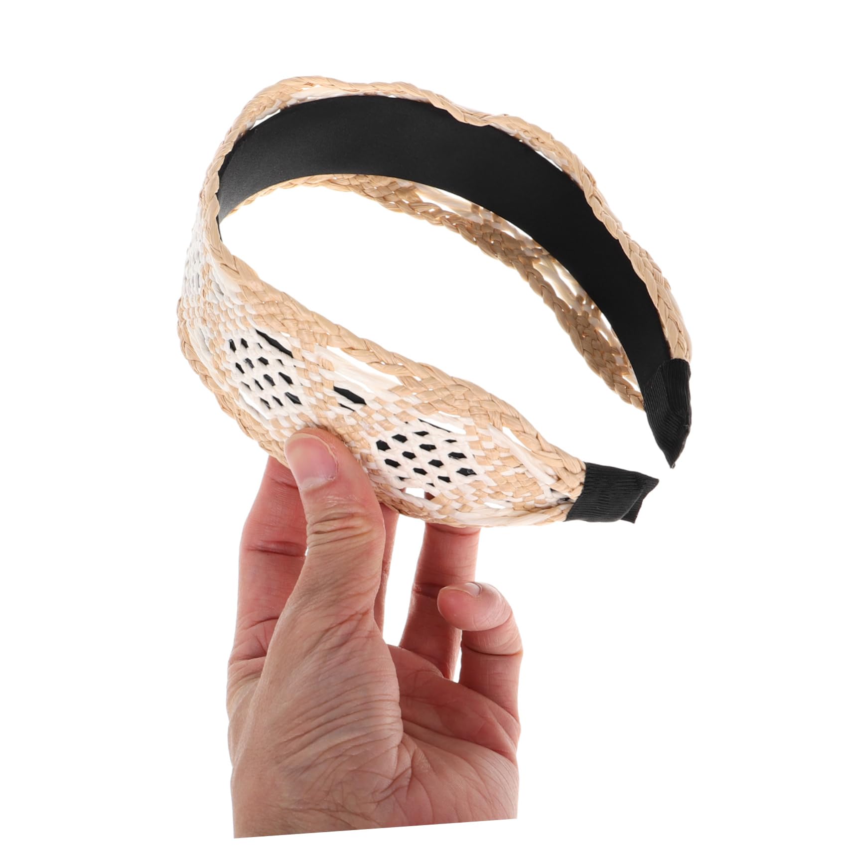 Bandeau Large Cheveux en Raphia Beige, Coiffe Rétro pour Femmes