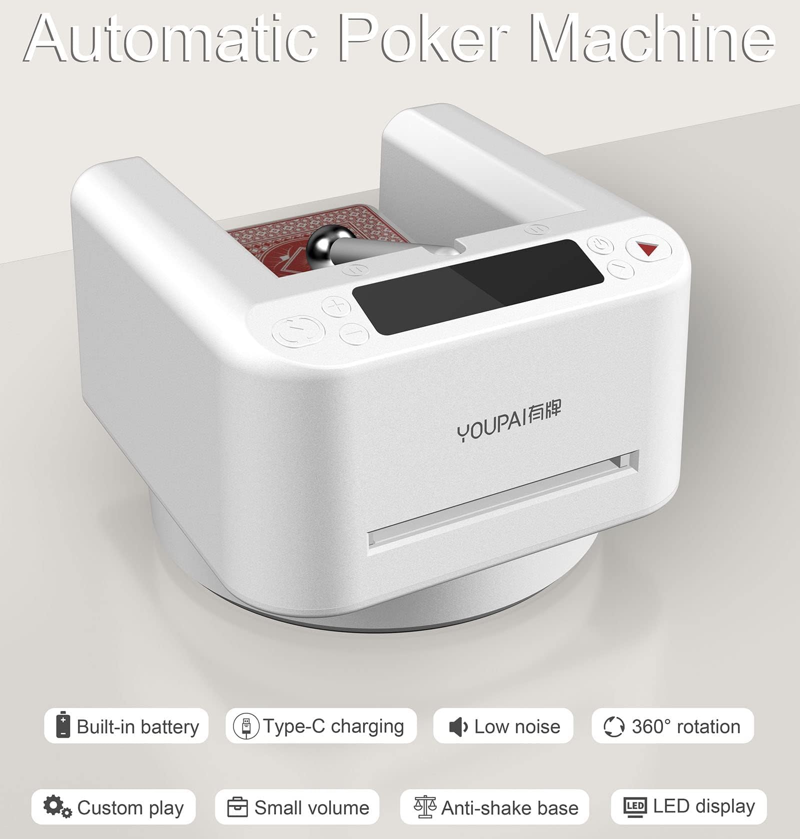 YONTYEQ Smart Automatic Poker Card Dealer-360° Rotating Universal Anti-Cheating Playing Card Dealing Tool, Rotating Card Dealer Machine for UNO, Blackjack, Texas Hold'em, Home Card Games