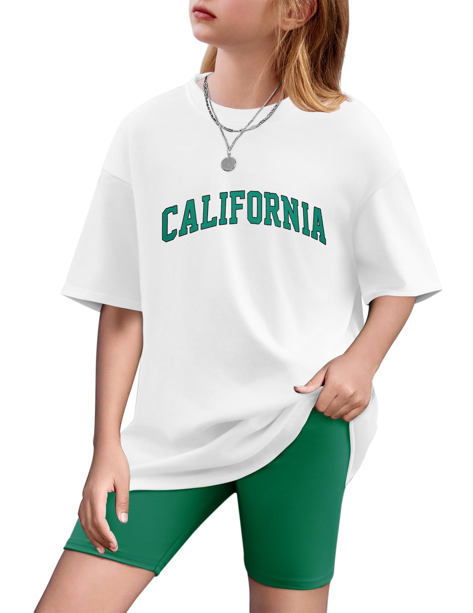 Arshiner Girls 2 Piece Outfit Summer Oversized Tops and Biker Shorts Set