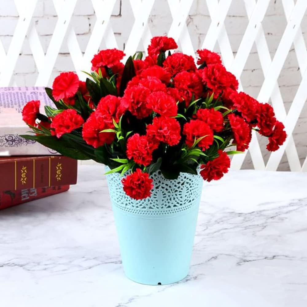 Corkwaw 40 Heads Artificial Carnations,Silk Hydrangea Bouquet Decoration Plastic Plant Suitable for Photo Props Family Party Home Decoration Bridal Wedding Bouquet Decoration (Red) - Image 4