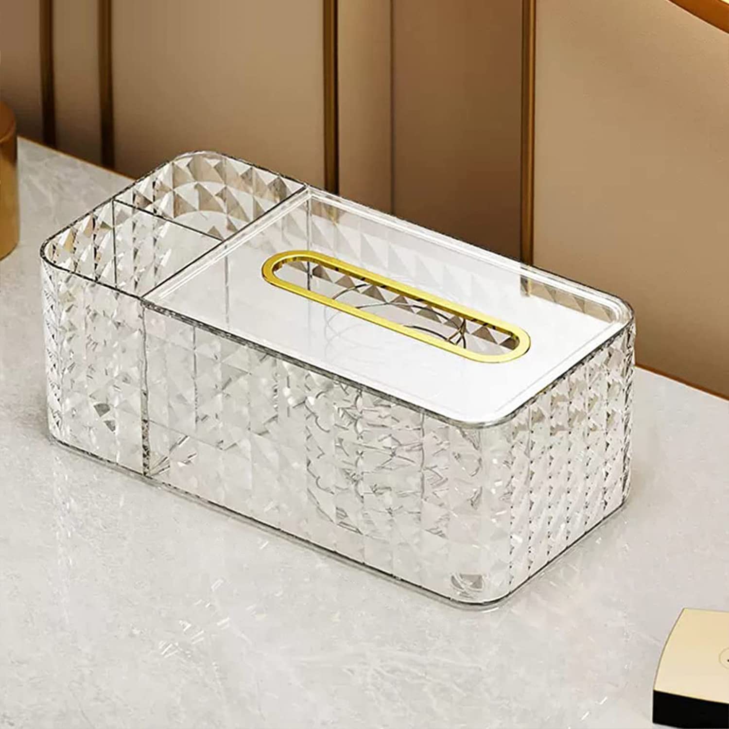 KLONOX Acrylic Tissue Box With Lid, 24 x 12 x 8.9cm, Spring Design for Restaurant, Bathroom, Bedroom, Car, Office (Transparent Color)