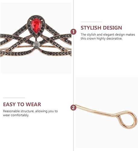 Miniatura 9 de Garneck Corona barroca verde retro con joyas rojas para decoración de fiesta de boda de Halloween, corona elegante de aleación para mujeres