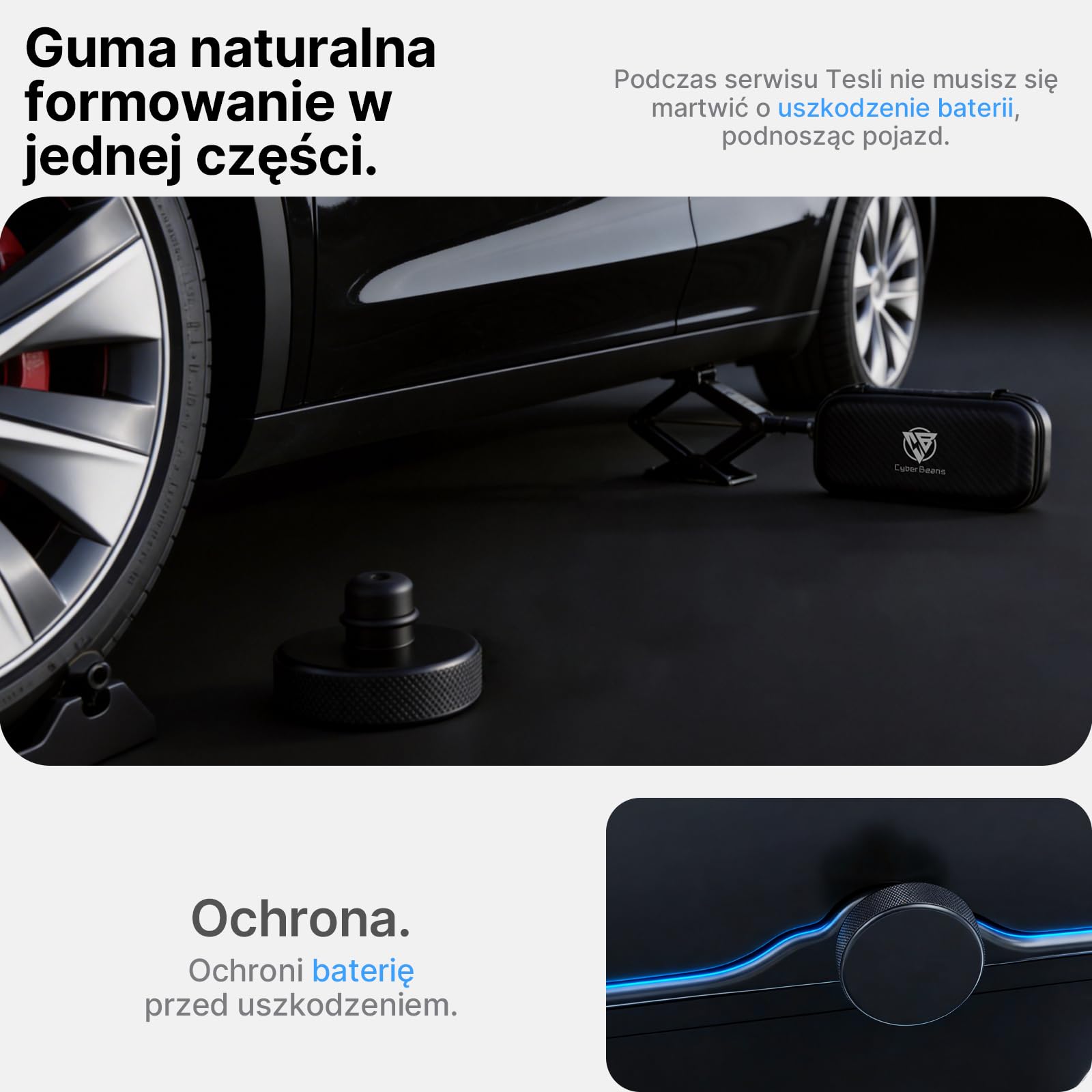 Zestaw 4 Podkładek Podnoszących do Tesli Model S 3 X Y (2016-2026 Highland/Juniper), Gumowe Podkładki do Podnośnika ze Schowkiem