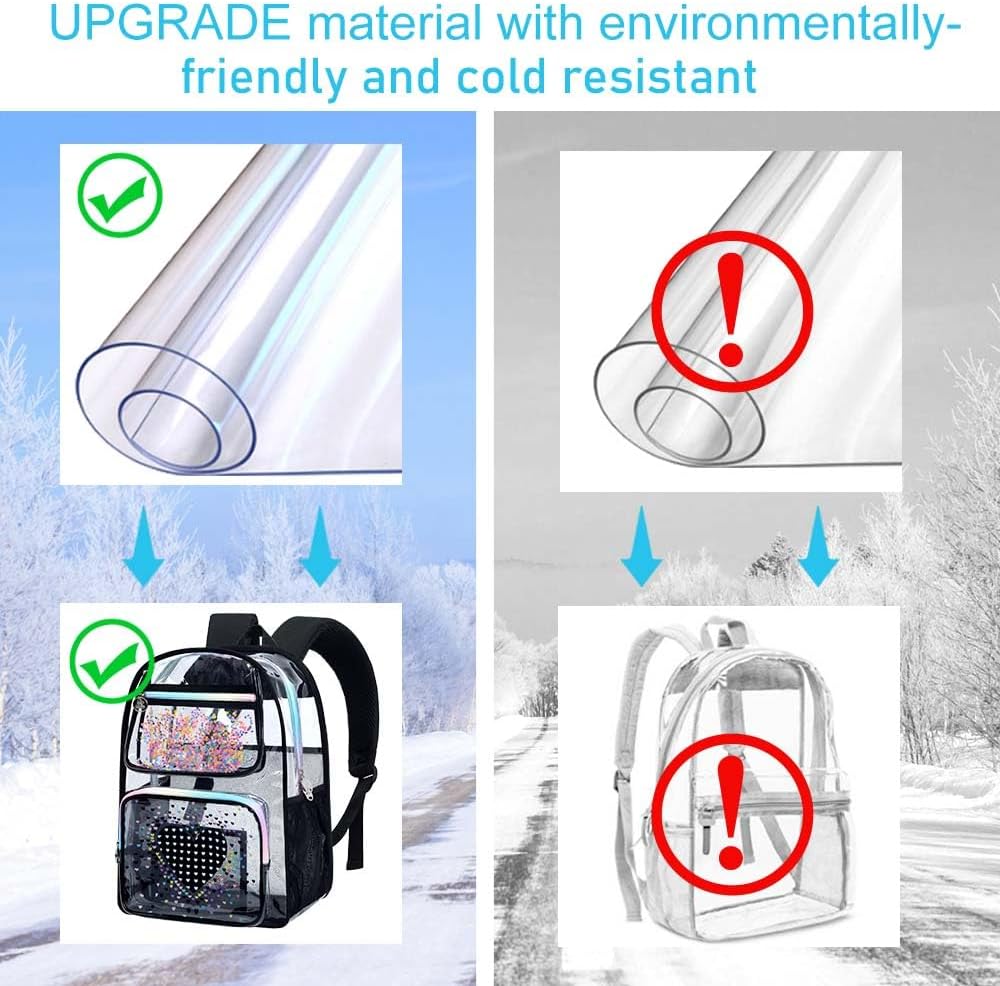 Clear Backpack, Heavy Duty Transparent Bookbag, See Through PVC Backpacks for Men Women