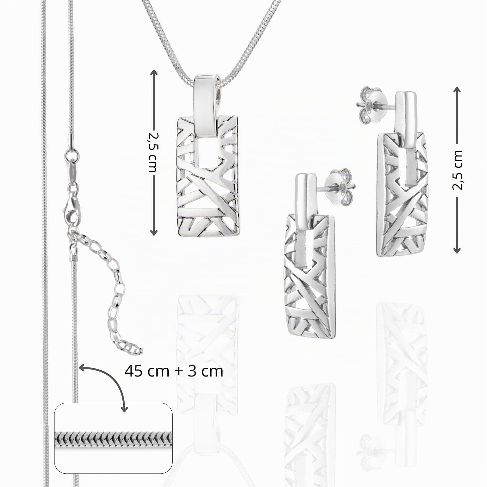 LillyMarie Schmuckset Aus Sterling Silber Mit Rechteckigem Anhänger Und Ohrstecker Für Frauen