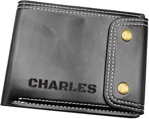 Personalized Wallet for men, Custom Engraved Leather Wallets with name, Customized Gifts for Dad Hombre Husband Son, Black