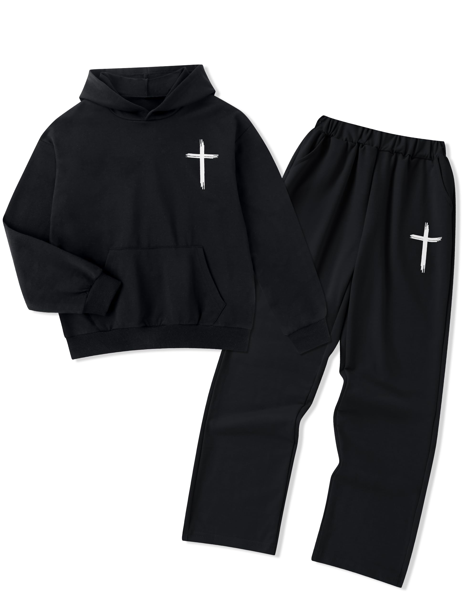 Hipea Boys Clothes 2 Piece Long Sleeve Hoodie Sweatshirts and Sweatpants Set Boy Fall Winter Outfits Size 7-14Y