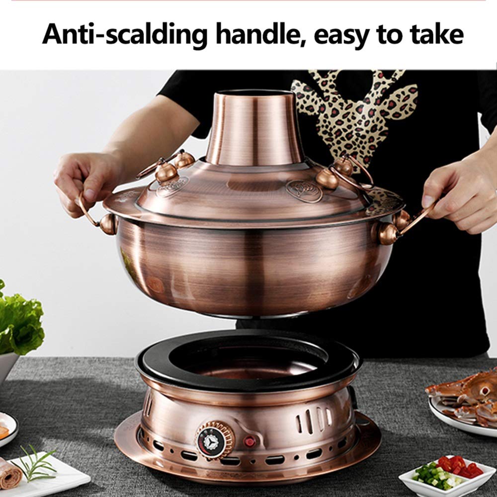 Pot Chaud électrique et Charbon de Bois à Double Usage de Style Chinois en Imitation cuivre de Pékin en Acier Inoxydable épaissi réglage de la température à,34 cm