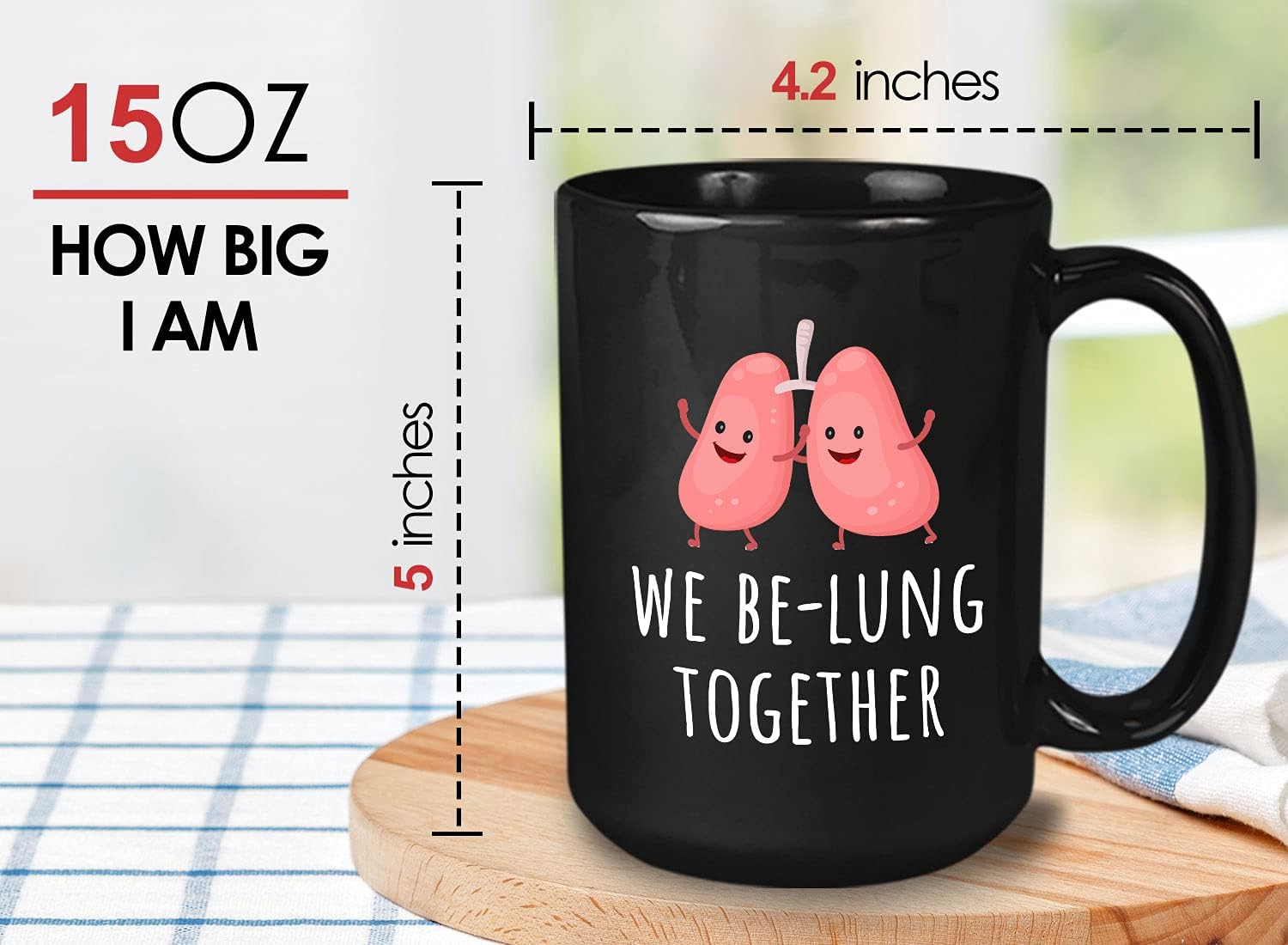 Bubble Hugs Medical Coffee Mug 15 Oz Black - We Be-Lung Together - Healthcare Funny Jokes Doctor Med Nursing Degree Pun