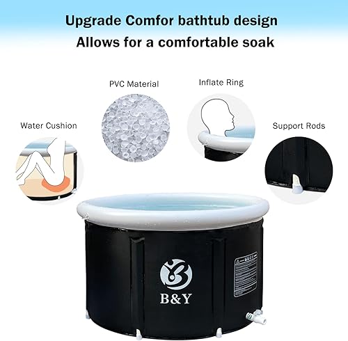 Miniatura 6 de B&Y Bañera portátil inflable plegable para adultos, ducha en casa, baño calientefrío, bañera independiente de plástico, ideal para remojo de sauna,