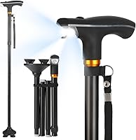 Vista 1 de Bastón para caminar con luz LED, plegable, ajustable, plegable, bastón de pie independiente, base cuádruple giratoria, bastones plegables