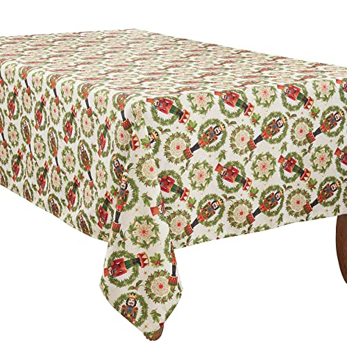 SARO LIFESTYLE Saint Petersburg Collection Nutcracker Design Tablecloth, 65"x84", Red/Green