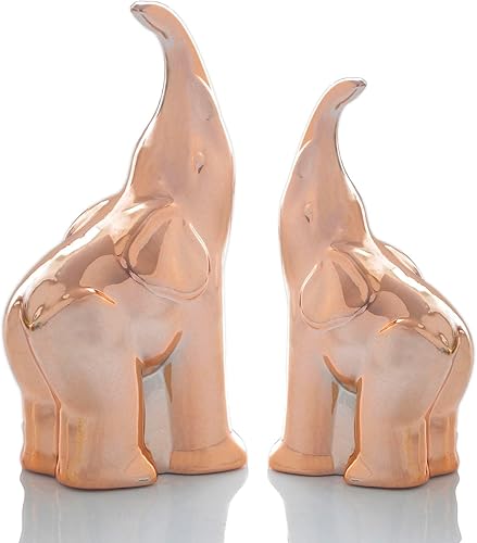 Estatuas de elefante de cerámica para decoración del hogar, figuras de elefante dorado con tronco para mujer, colecciones para amantes de los
