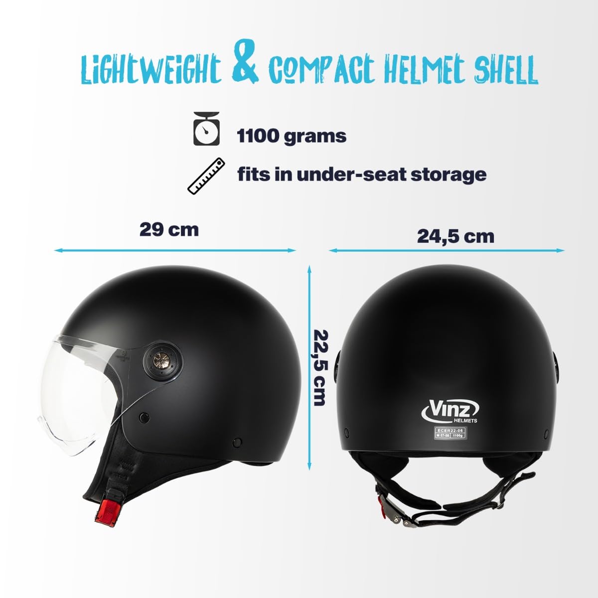 VINZ Duoro Roller Helm Jet Helm Mopedhelm Herren Damen XS-XXL Jethelm Visier ECE 22.06 Zertifiziert Motorradhelm