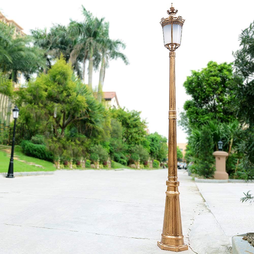 Lampada da esterno, lanterna da giardino E27 Path Way High Pole vetro pilastro luce vintage testa singola IP55 impermeabile esterno metallo alluminio Street Post Light, ottone altezza 275 cm