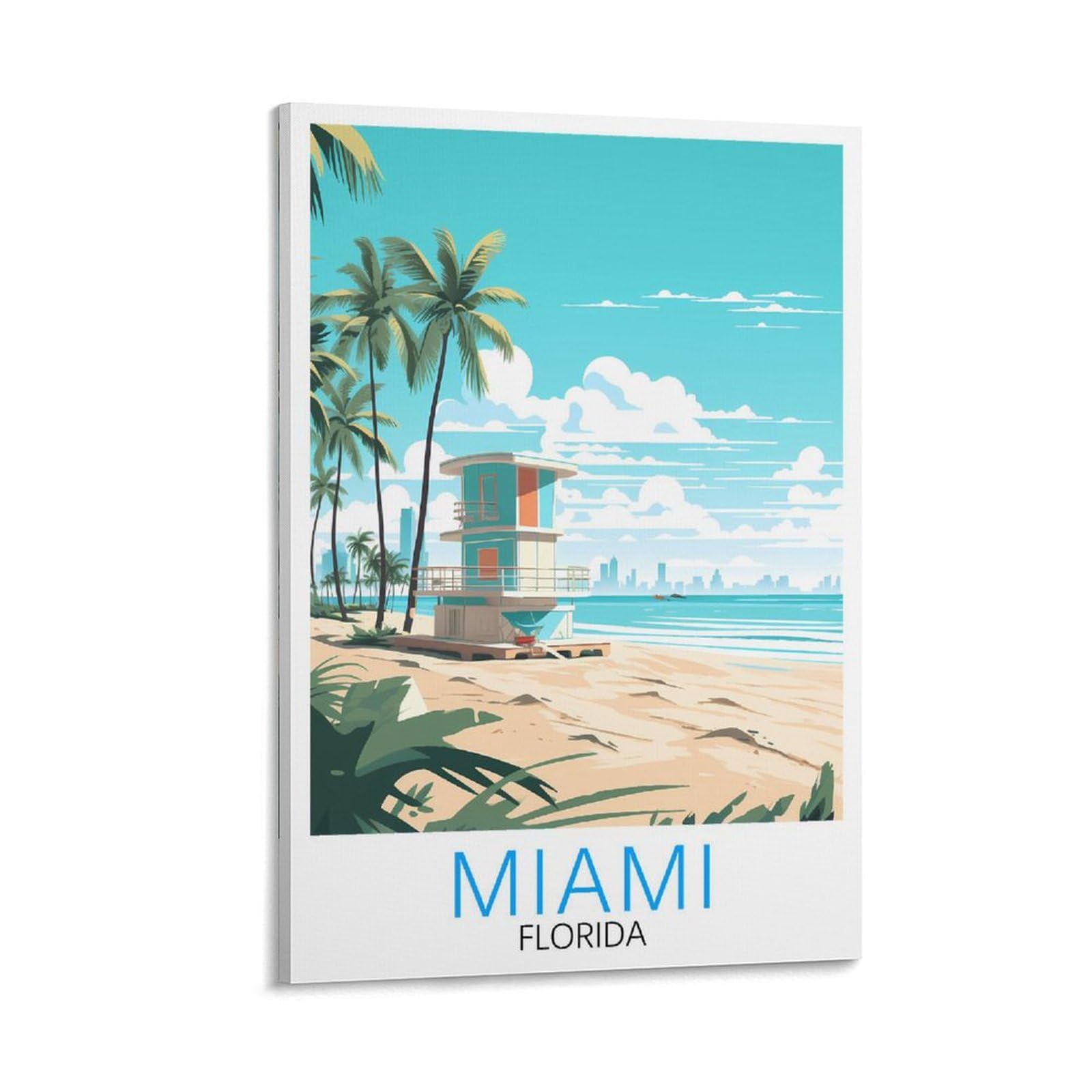 Orbana Frame-Style Miami Florida Vintage Travel Posters Beach 20X30inch(50X75cm) Canvas Print For Living Room, Bedroom, Dorm, Home, Office Wall Decoration