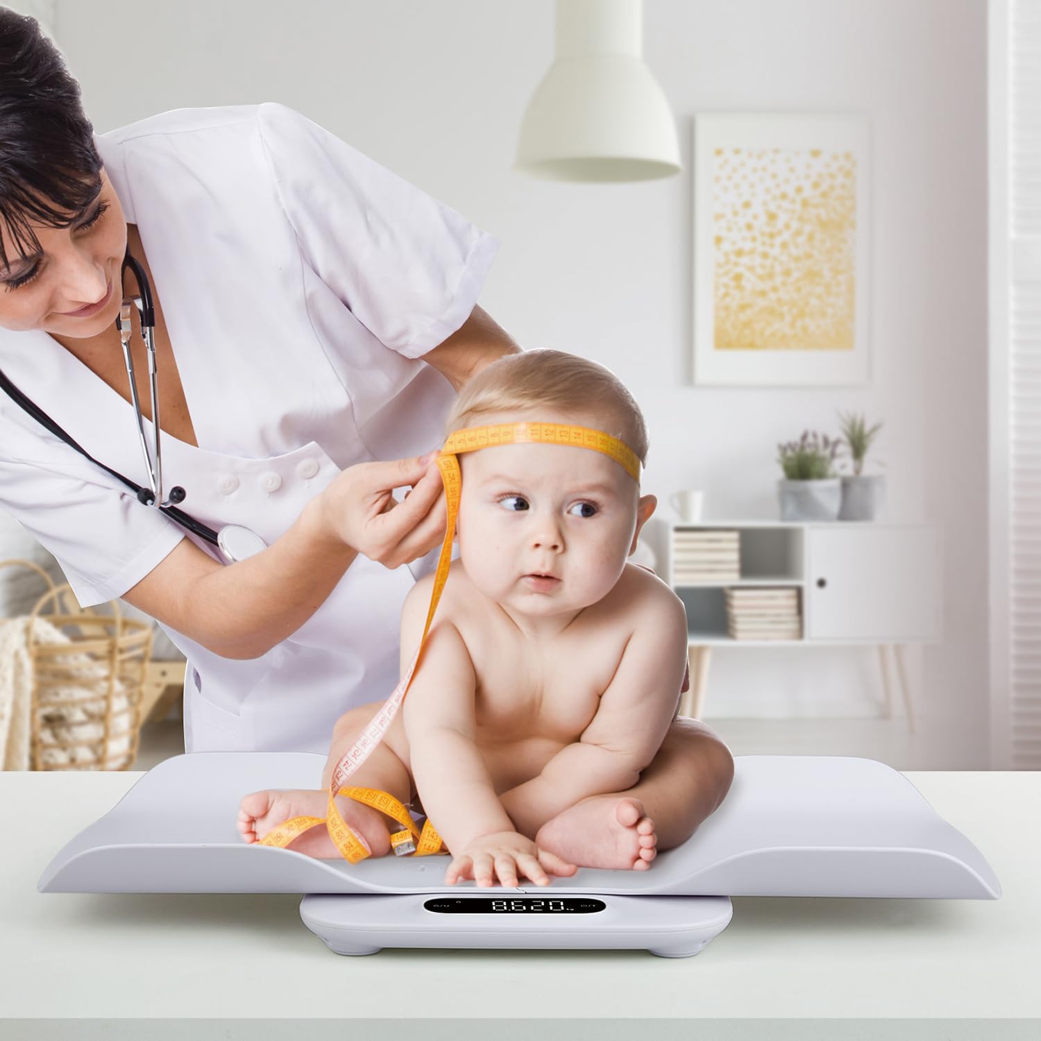BAGAIL Báscula para bebés con superficie de pesaje segura y cómoda, función dos en uno, también puede utilizarse como báscula para niños pequeños, báscula digital para mascotas, hasta 180 kg