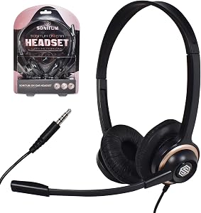Sonitum Bulk Headsets With Microphone (10 Pack) - Noise Canceling Computer Headset For Office, Meetings, Chat- Comfortable Over-Ear PC Headphones With Rotating Mic- 3.5 Jack For Universal Connectivity