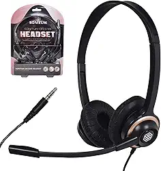 Sonitum Fone de ouvido com microfone – Fone de ouvido para computador com cancelamento de ruído para escritório, reuniões, conversas – Fones de ouvido circum-auriculares confortáveis com microfone giratório – conector 3,5 para conectividade universal (pacote com 1)