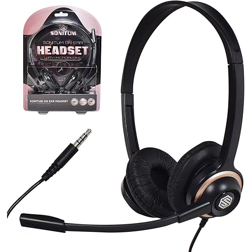 Sonitum Headset with Microphone - Noise Canceling Computer Headset for Office, Meetings, Chat- Comfortable Over-Ear PC Headphones with Rotating Mic- 3.5 Jack for Universal Connectivity (1 Pack)