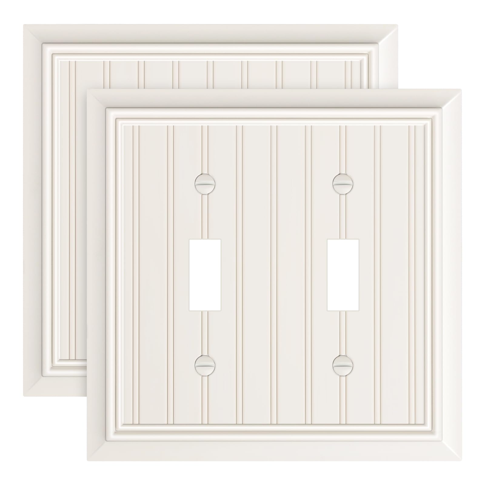 Photo 1 of 2-Pack Classic Beadboard Double Toggle Light Switch Cover Plate, Durable Natural Bamboo Fiber Decorative Switch Plate Covers, Light Almond 2 Gang Wall Plate
