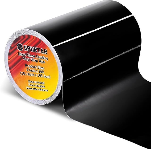 Spurtar Gloss Black Vinyl Wrap Tape-10CMx6M Air-Release Adhesive Vinyl Wrap for Cars Anti-Scratch Car Door Sill Protector Car Sill Protectors Strips for Most Cars(High Gloss, 4inchx20 Ft)