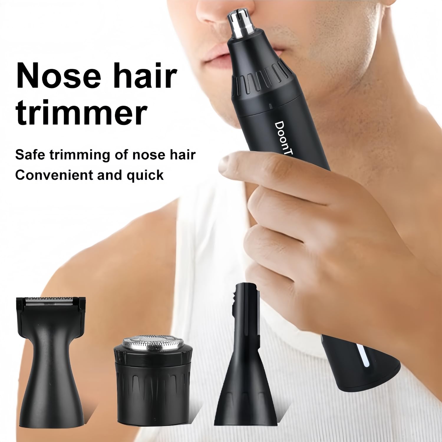 Tondeuse rechargeable 4 en 1 professionnelle indolore pour poils des sourcils et du visage pour homme et femme, moteur puissant et lames à double tranchant pour une coupe plus lisse Noir 4 en 1