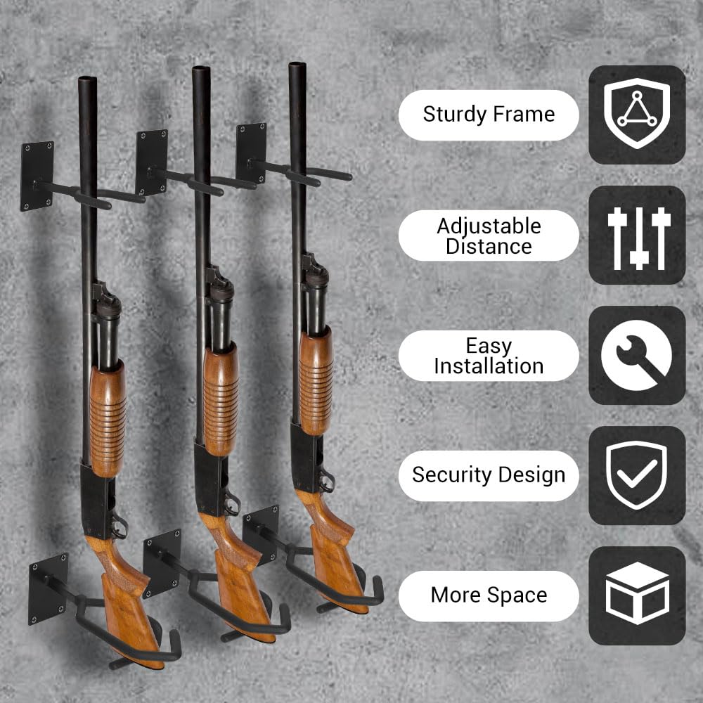 Premium Waffenhalter Wandmontage mit hoher Belastbarkeit, Innenraum Gewehrhalter mit Polsterung, Verstellbarer Waffenständer für Shotgun und Gewehre