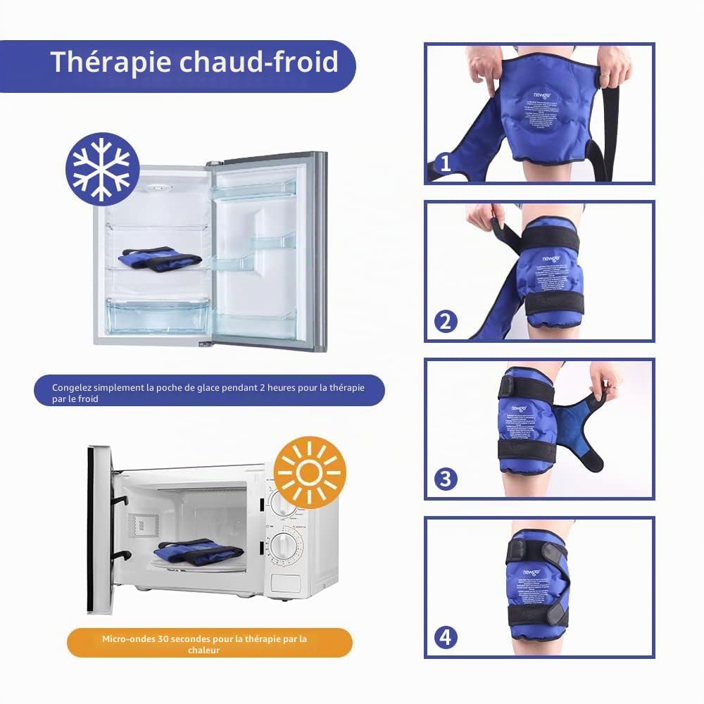 NEWGO Poche de Glace Genou, Réutilisable Glacées Genouillère pour thérapie par le chaud et le froid pour la Chirurgie de Genou Remplacement, Soulagement de la douleur-Bleu