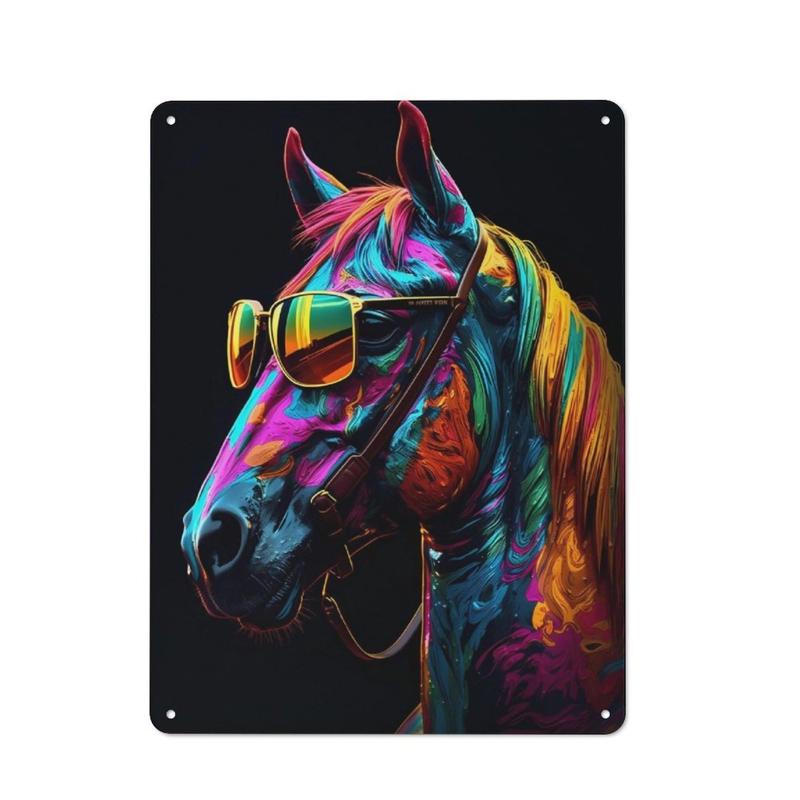 Junmoney Horse Sunglasses Retro Metal Plaque 40X30cm For Bar Or Restaurant, Suited To Restaurant Interior Fans
