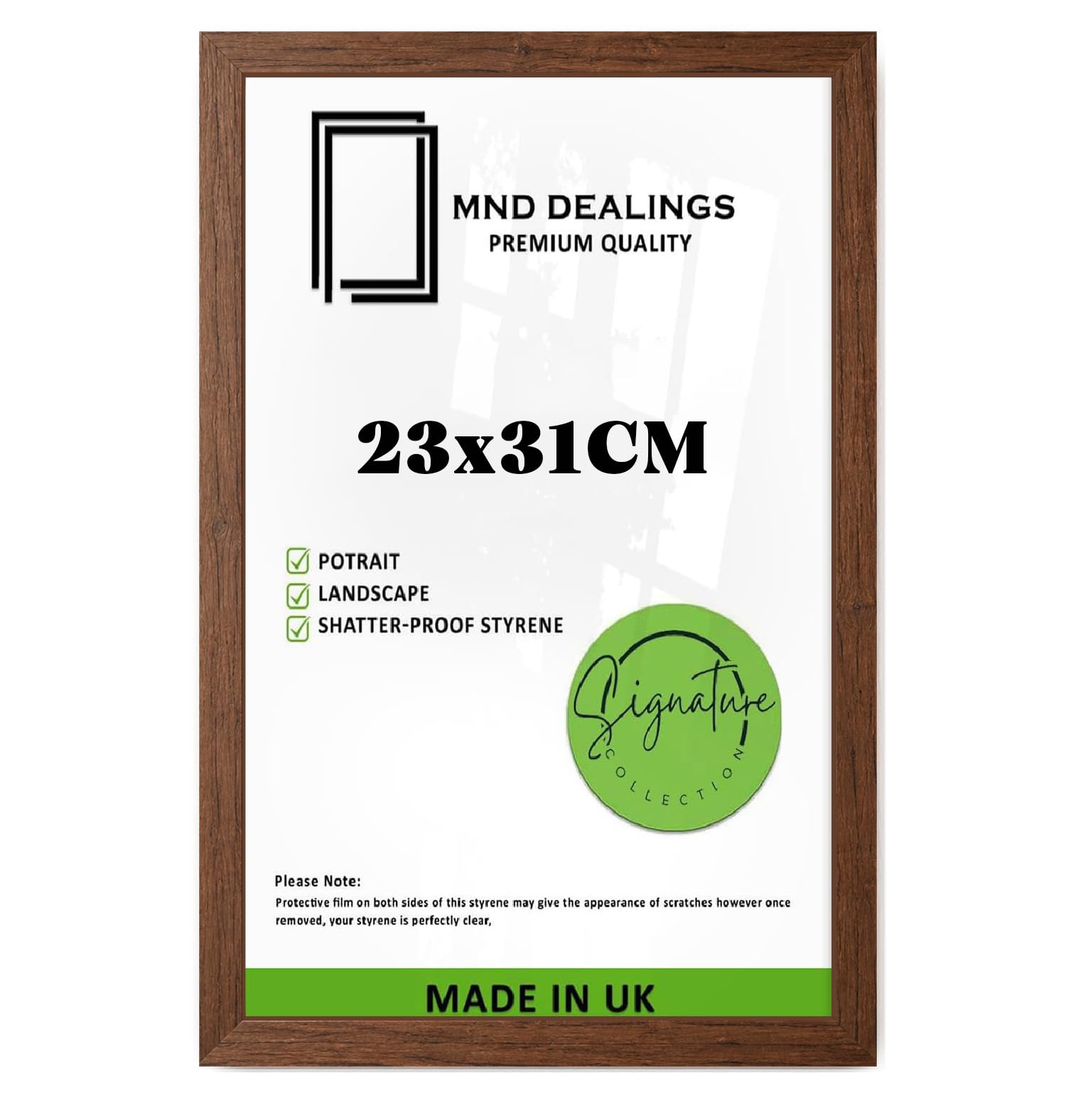 MND Dealings 23x31cm Poster Frame - Premium Engineered Wood Picture Frame & Wall Mount Hardware - Sleek Minimalist Design for Home & Office Decor-[Walnut]